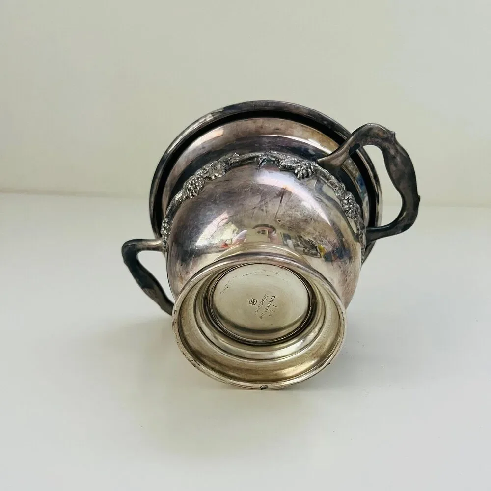 Victorian Silver Plated Ornate Grape & Vine Sugar Serving Bowl With Lid